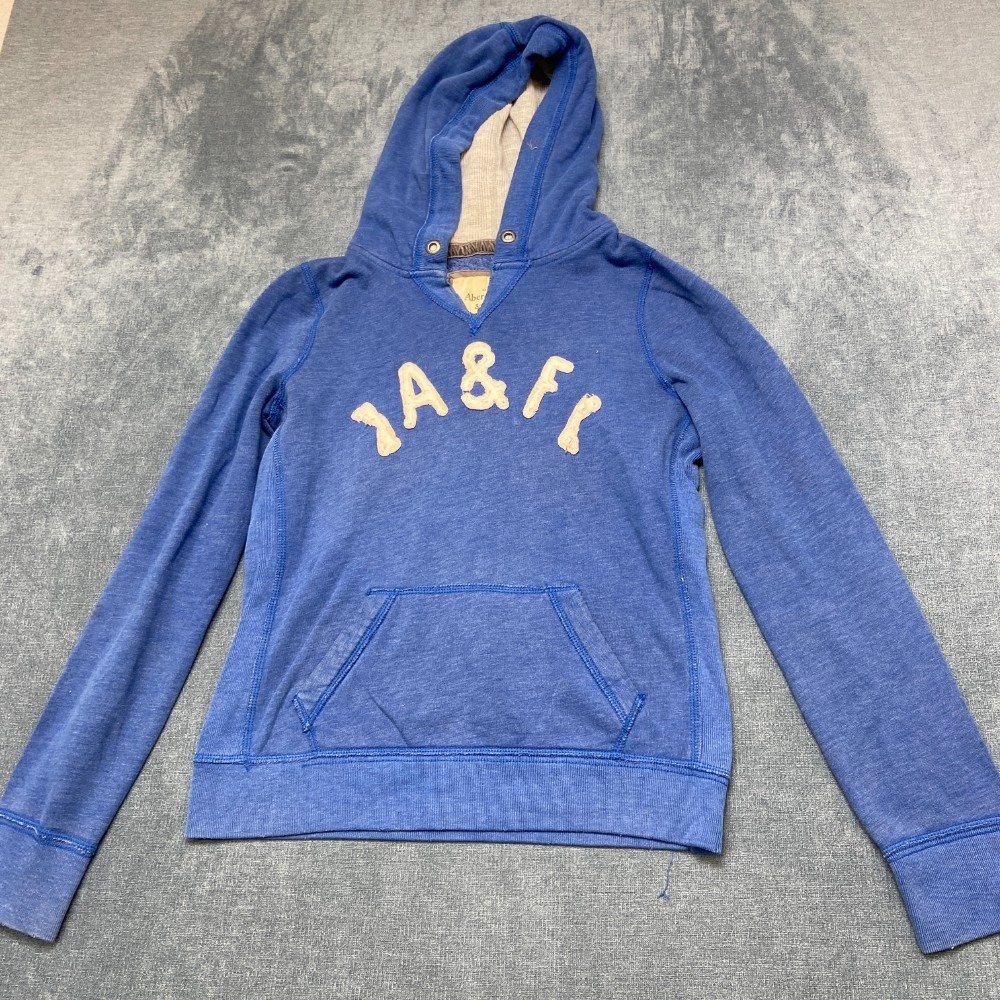 Abercrombie & Fitch Hoodie Women Large Blue Fleece Lined Kangaroo Pockets Hiking